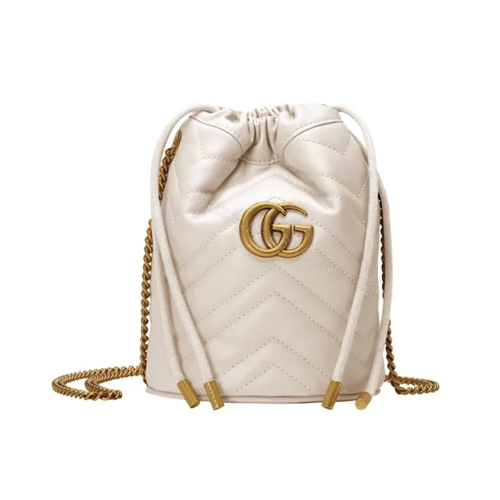 View 1 of Gucci GG Marmont Matelassé Chevron Mini Bucket Bag White 12Cm 575163 DTDRT 9022