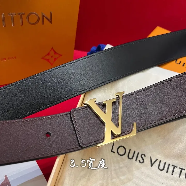 View 1 of Two-Tone Leather Belt with Gold Buckle - Modern Luxury Belt