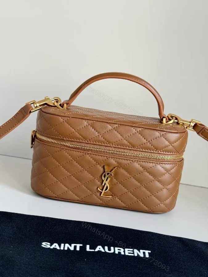 View 1 of Compact Quilted Leather Crossbody with Gold Hardware