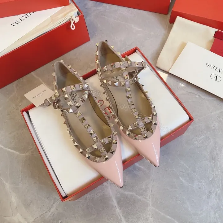 View 1 of Valentino Women Pink Patent Leather Studded Flats