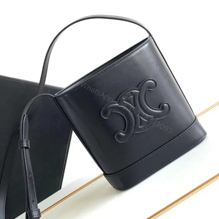View 1 of Celine Small Bucket Cuir Triomphe Mini Black Bucket Bag 19.5x16x7cm