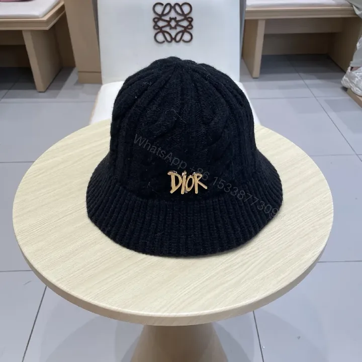 View 1 of Black Knit Bucket Hat Gold Lettering - Luxe Style Cap