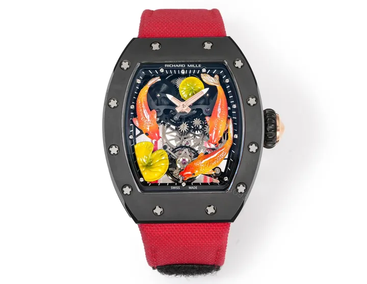 View 1 of Richard Mille RM S10 Koi Tourbillon Watch Red Gold Diamond Koi Oriental Art Skeleton Dial Mechanical Luxury TimepieceRM-S10-KOI-DGT-LUX