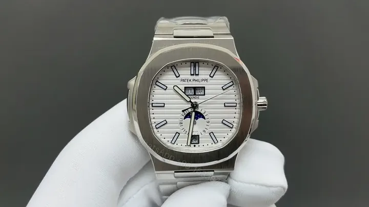 View 1 of Patek Philippe Super Clone Nautilus 5726/1A White Dial Stainless Steel Bracelet Premium 40MM PATEK-NAUT5726-WHT40-V1