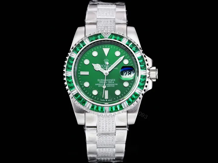 View 1 of Rolex Full Iced Diamond Dial Three-Link Bracelet Luxury Watch 42mm Ultimate Edition RG-ROLEX-FULL-ICED-DIAMOND-GRN-001