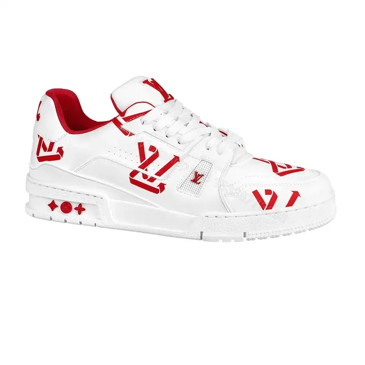 View 1 of LOUIS VUITTON TRAINER LOW-TOP SNEAKERS IN WHITE AND RED – LSVT388