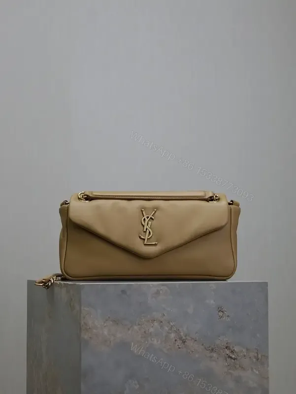 View 1 of Chic Taupe Calfskin Envelope Bag with Monogram Hardware