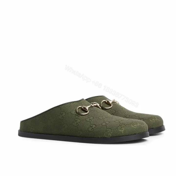 View 1 of GUCCI WOMEN MULE WITH HORSEBIT DARK GREEN GG CANVAS 837130 FAB10 3046