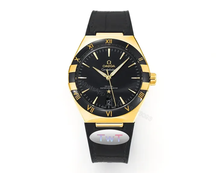 View 1 of Omega Constellation Meteorite Series 5th Generation 41MM Black Dial Gold Tone Watch with Black Leather Strap