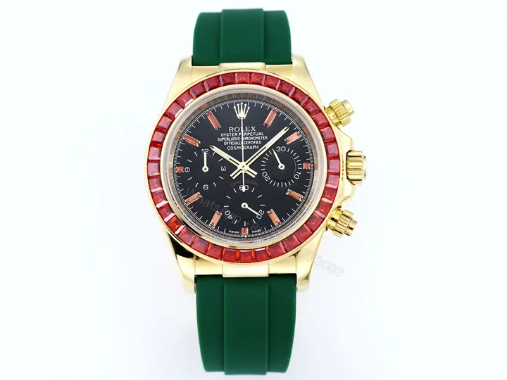 View 1 of Rolex Daytona Pumpkin Bezel Replica 43MM Premium Green Rubber Strap Custom Edition RG-ROLEX-DAYTONA-PUMPKIN-GREEN-43