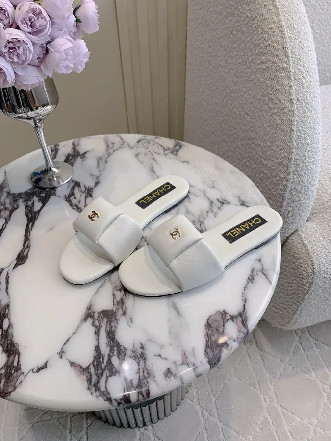 View 1 of White Leather Slide Sandals - Luxe Comfort, Subtle Logo