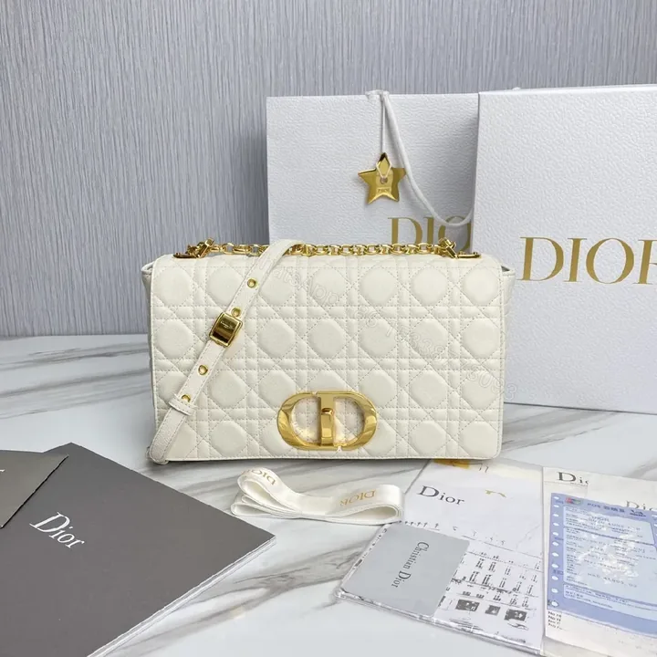 View 1 of Ivory Quilted Leather Shoulder Bag with Gold Hardware