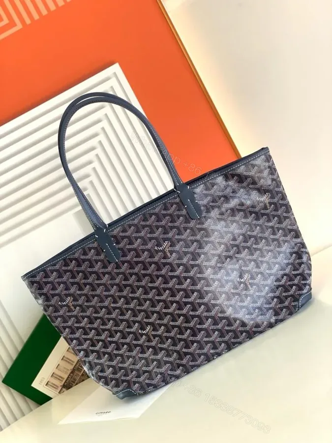 View 1 of Goyard Navy Blue Goyardine Coated Canvas and Leather Saint Louis PM Tote