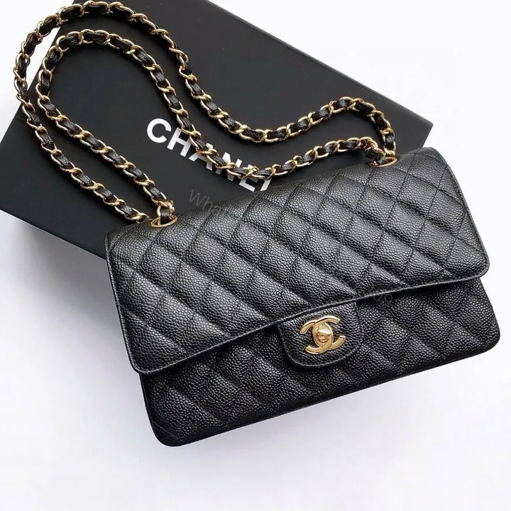 View 1 of CHANEL FLAP BAG 25 IN BLACK CAVIAR LEATHER GOLD HARDWARE