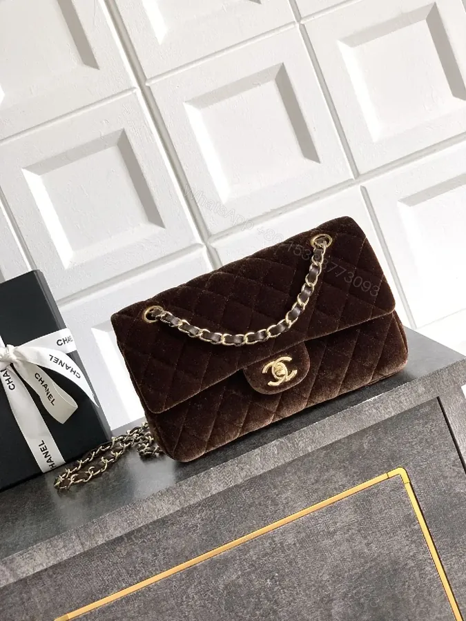 View 1 of Velvet Chic Flap Bag: Gold Chain, Modern Couture-style