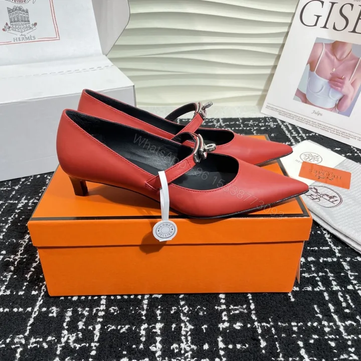 View 1 of 高仿Hermes*Kelly系列H251007Z06小牛皮高踭鞋紅色4CM免檢版