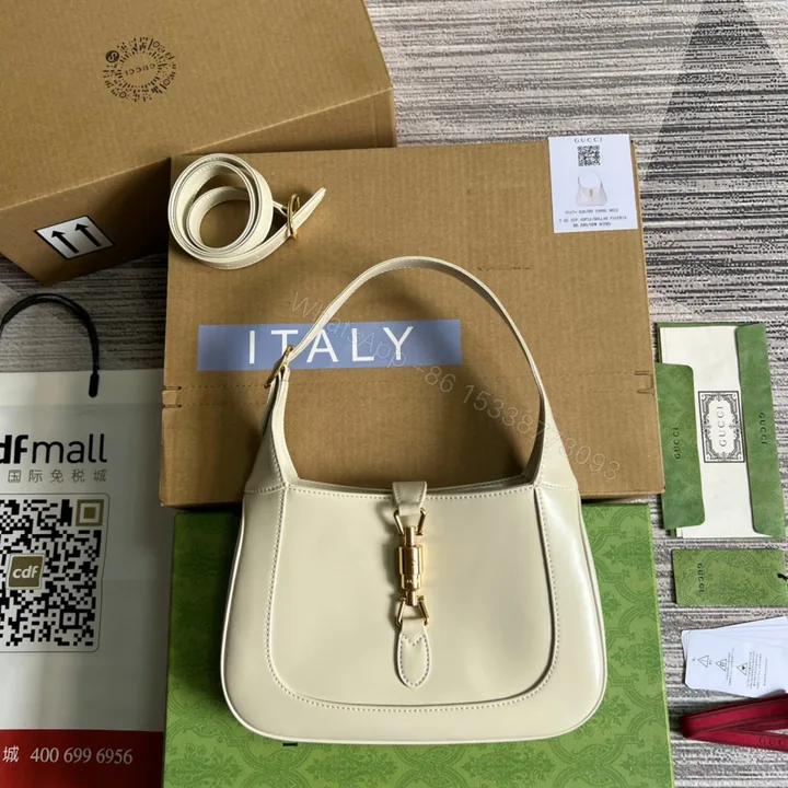 View 1 of GG JACKIE SMALL 28 SHOULDER BAG IN WHITE CALFSKIN