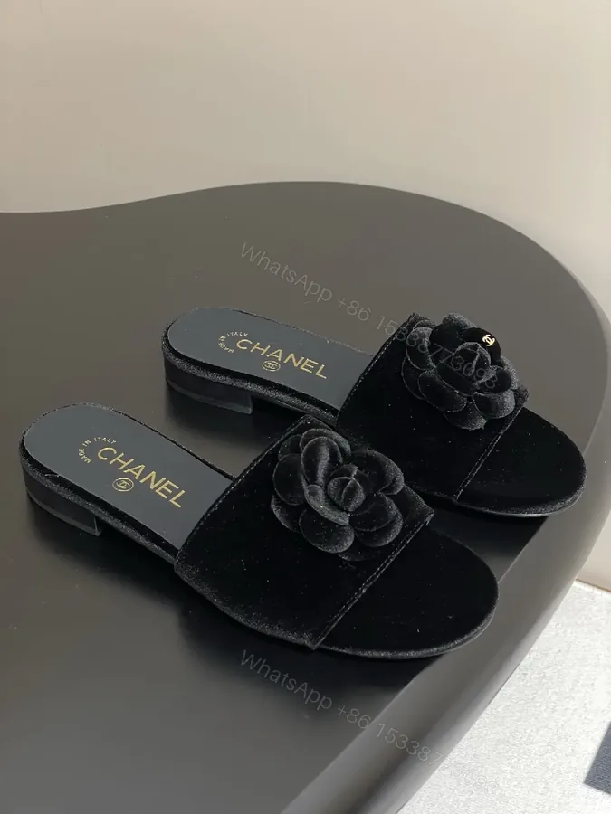 View 1 of Velvet Rose Slide Sandals: Luxury Comfort, Black, Open-Toe