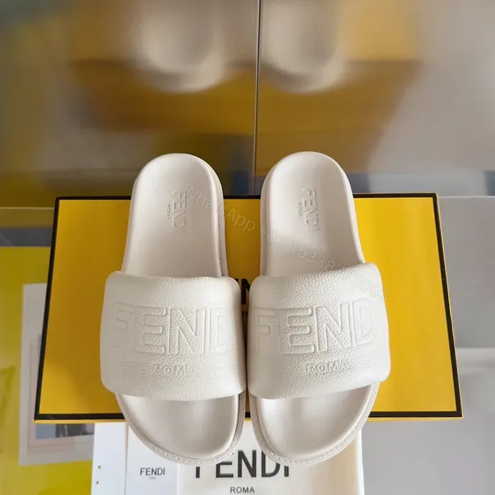 View 1 of Monochrome Fendi ROMA Leather Slip-On Sandals, Luxury Comfort