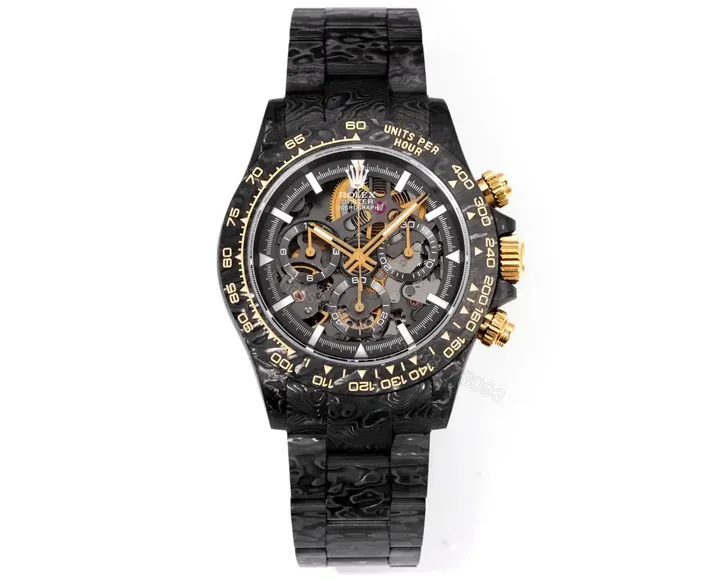View 1 of Rolex Daytona DiW Carbon Skeleton Red Accents Replica Watch 116500LN