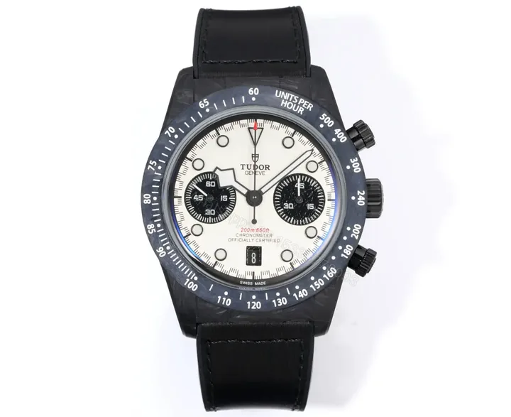 View 1 of Tudor Chronograph Watch White Dial Black Subdial Carbon Case Strap Premium 42MM M7937KN-0001
