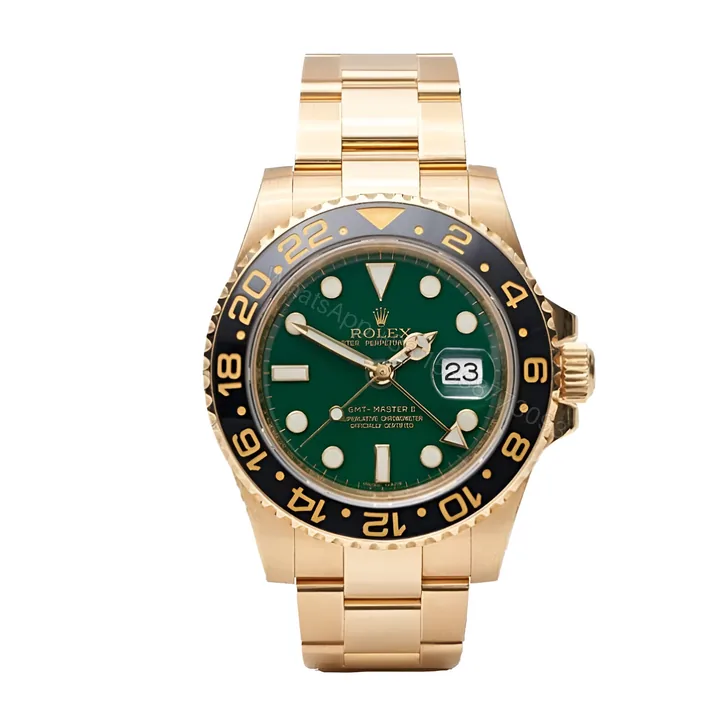 View 1 of Rolex GMT-Master II 11678LN Yellow Gold Green Dial oyster Replica
