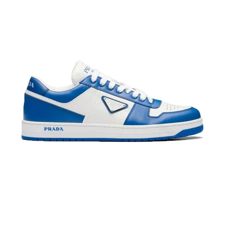 View 1 of PRADA DOWNTOWN LEATHER SNEAKERS IN WHITE AND LACQUER BLUE- PRD011