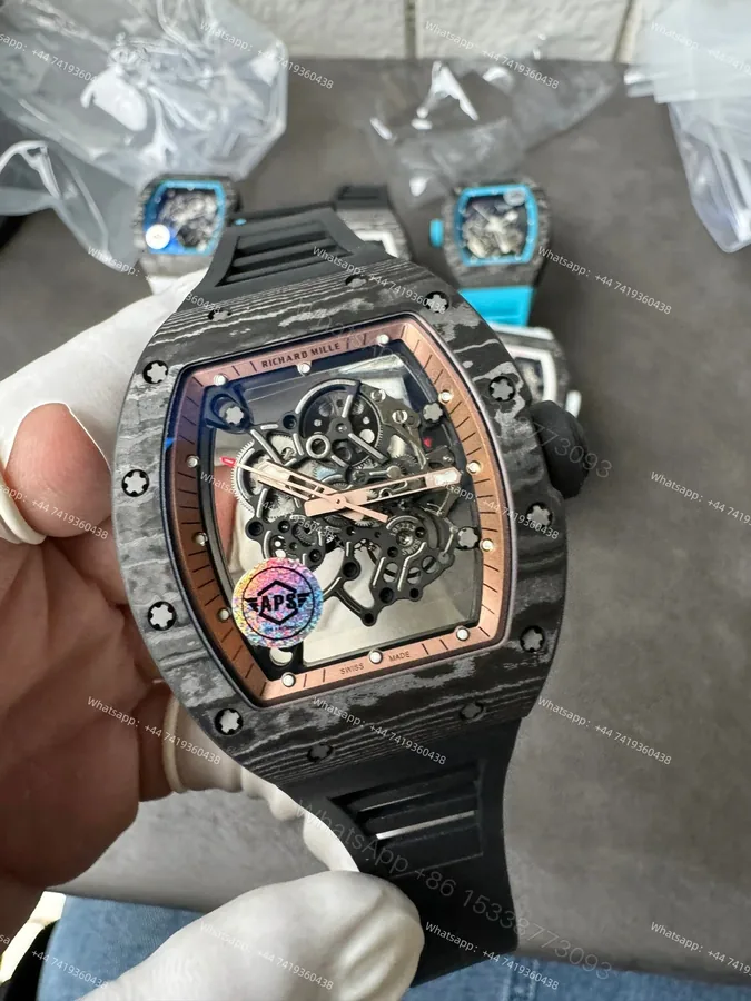 View 1 of Super Clone Richard Mille RM 055 Carbon TPT Rose Gold Skeleton 1:1 Replica Watch