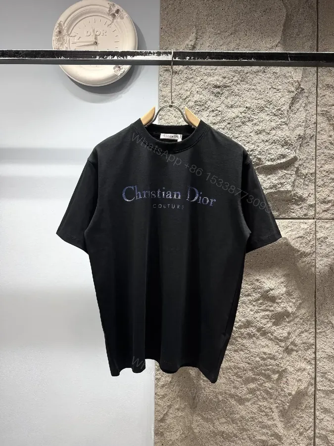 View 1 of Black Cotton Tee: Dior Couture Crest Graphic Shine