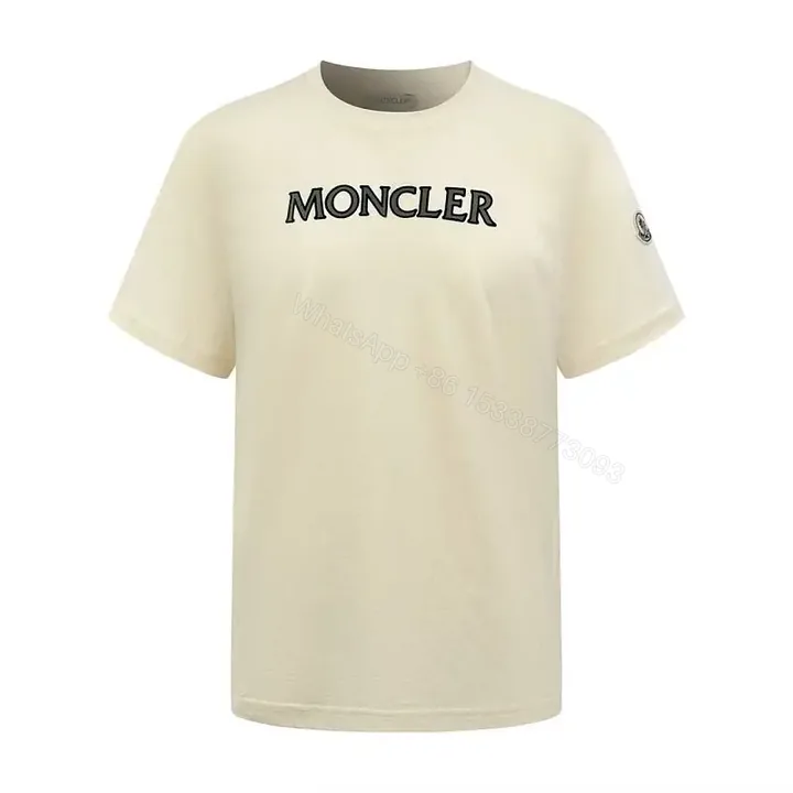 View 1 of Cream-Colored Cotton Crewneck Tee with Logo Patch, Relaxed Fit