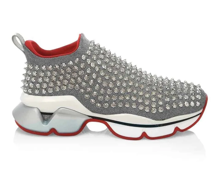View 1 of CHRISTIAN LOUBOUTIN GREY SPIKE SOCK SNEAKER- CL50
