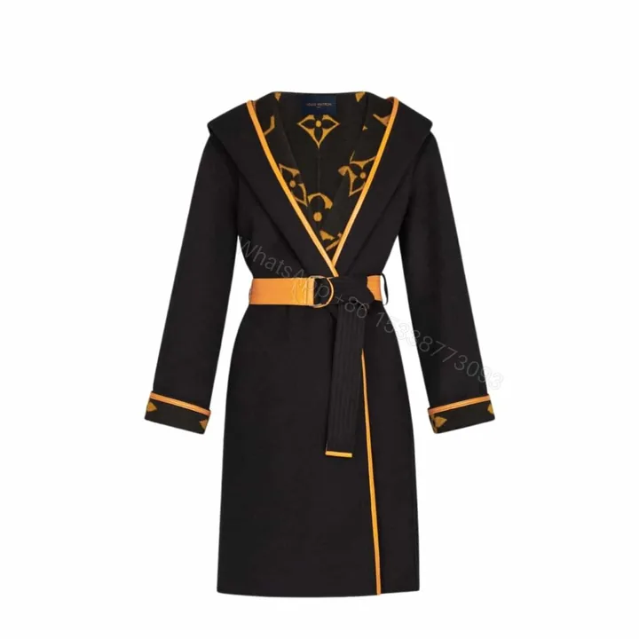 View 1 of Louis Vuitton Hooded Wrap Coat Monogram Wool In Black