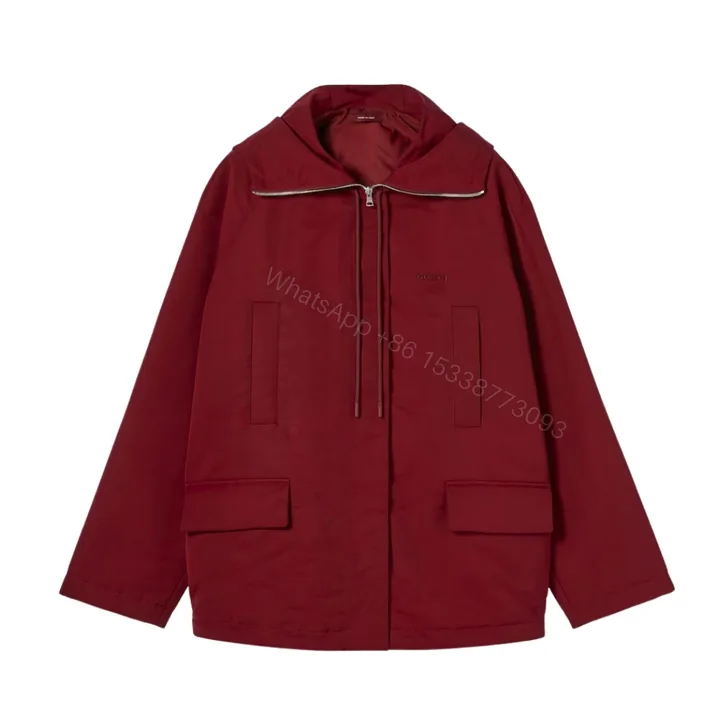 View 1 of Gucci Hooded Fabric Jacket With Logo Rosso Ancora Red