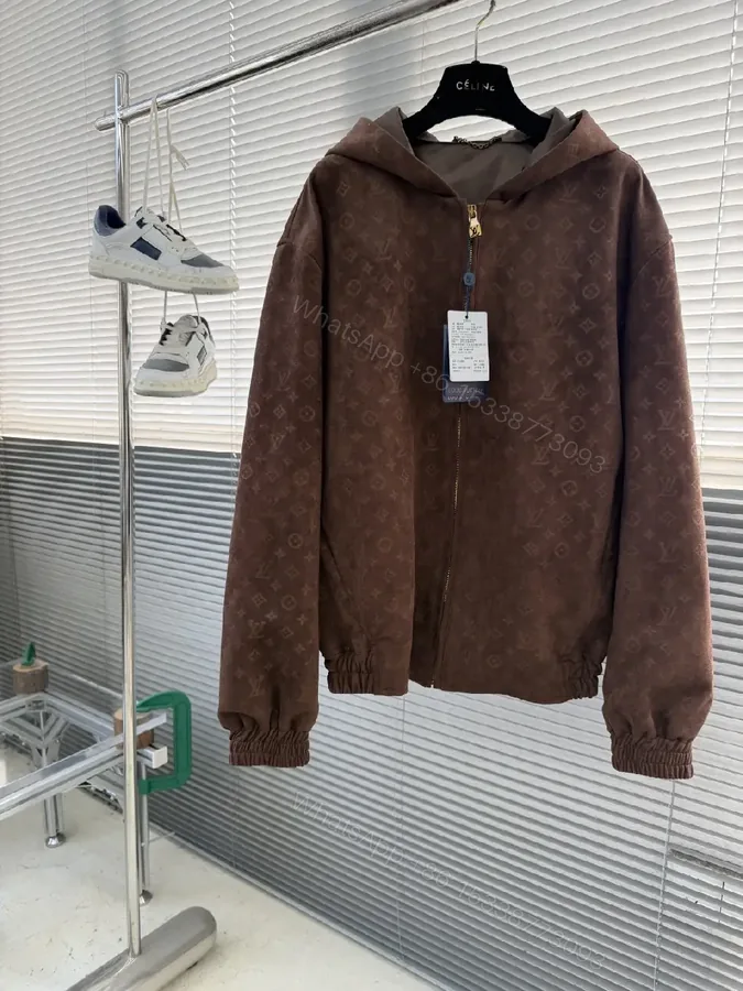 View 1 of Brown Monogram Zip Hoodie Jacket — Urban Luxury Warmth