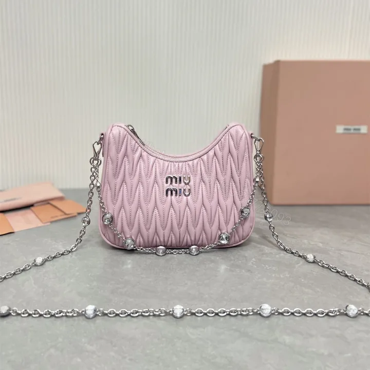 View 1 of 高仿miumiu繆繆*5BH211單肩包粉色水晶鏈免檢版