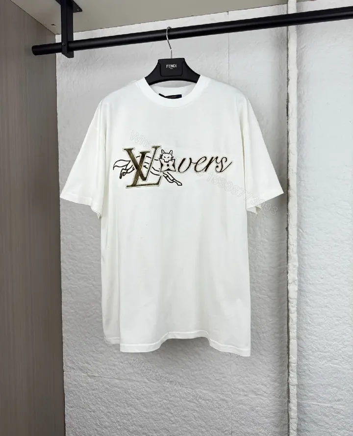 View 1 of White Cotton Tee Luxe Embroidered XLV Monogram Statement Tee