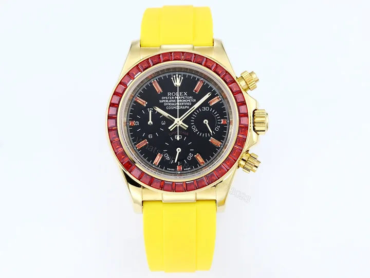 View 1 of Rolex Daytona Ruby Yellow Strap Replica 43MM Exclusive Gold Case Edition RG-ROLEX-DAYTONA-RUBY-YELLOW-43