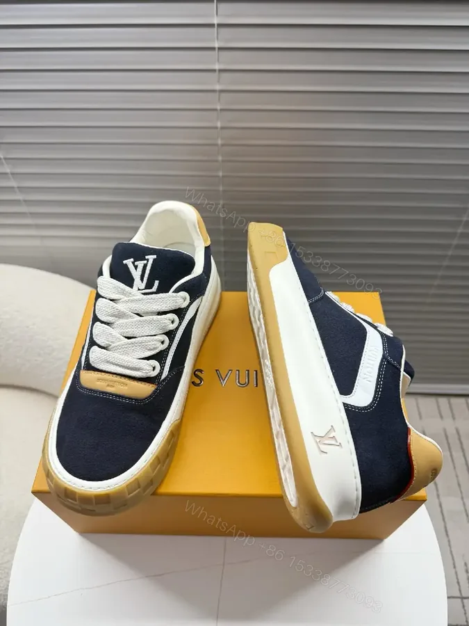 View 1 of Navy Suede Luxe Sneaker: Cream Accents, Gum Sole, High-Top