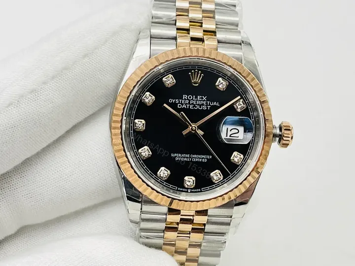 View 1 of Rolex Datejust 36 Rolesor Everose Fluted Jubilee Black Dial Diamonds 116231-0056