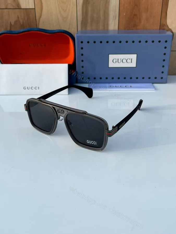 View 1 of First Copy Gucci Aviator Sunglasses Black Frame Grey Lens