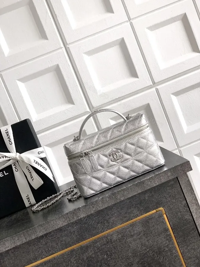 View 1 of Metallic Quilted Satchel: Compact Luxury, Double-C Hardware