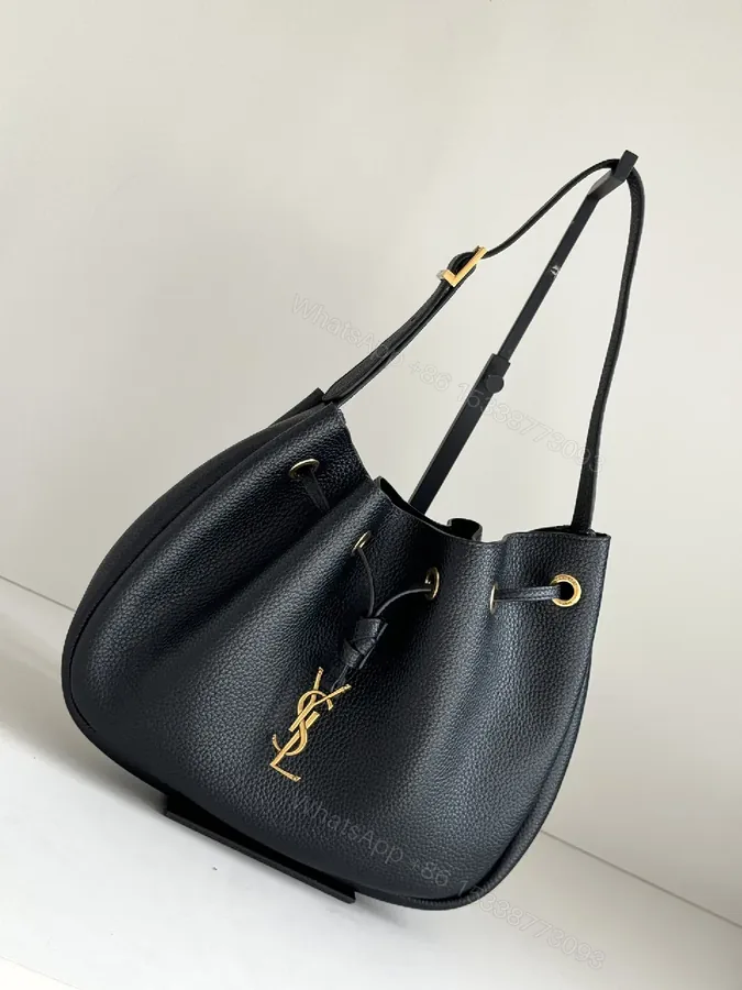View 1 of Chic Pebbled Leather Hobo Bag with Gold Accents