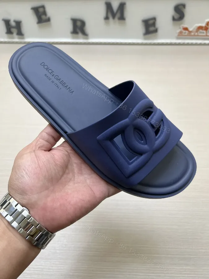 View 1 of Navy Slide Sandal: Premium Leather-Trim, Cushioned Comfort