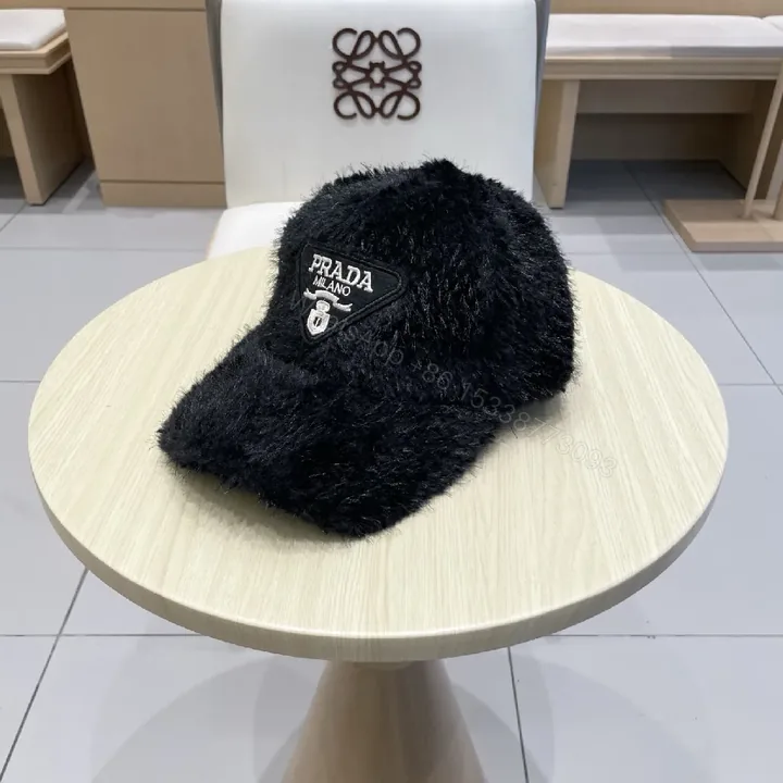 View 1 of Black Faux-Fur Visor Cap | Luxe, Structured Style, Warmth