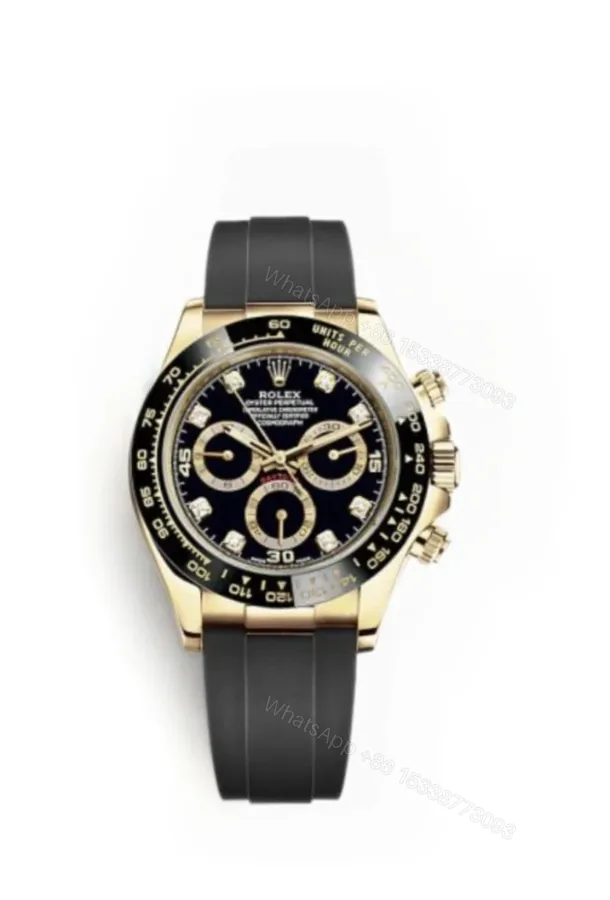 View 1 of Rolex Daytona 1:1 Replica – M116518LN-0078 Black Diamond Dial 18K Gold 4130 Super Clone