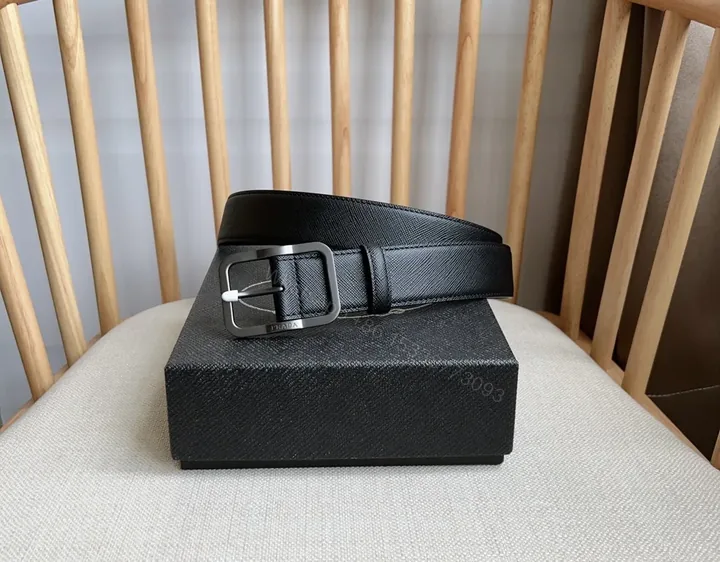 View 1 of Minimalist Black Leather Belt with Prada-Style Hardware Luxury Belt