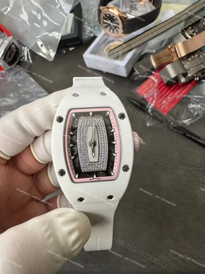 View 1 of Super Clone Richard Mille RM 07-01 White Ceramic Pink Diamond 1:1 Replica Watch