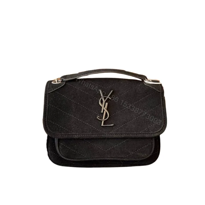 View 1 of Saint Laurent Niki Medium Quilted Suede Shoulder Bag Black 22Cm