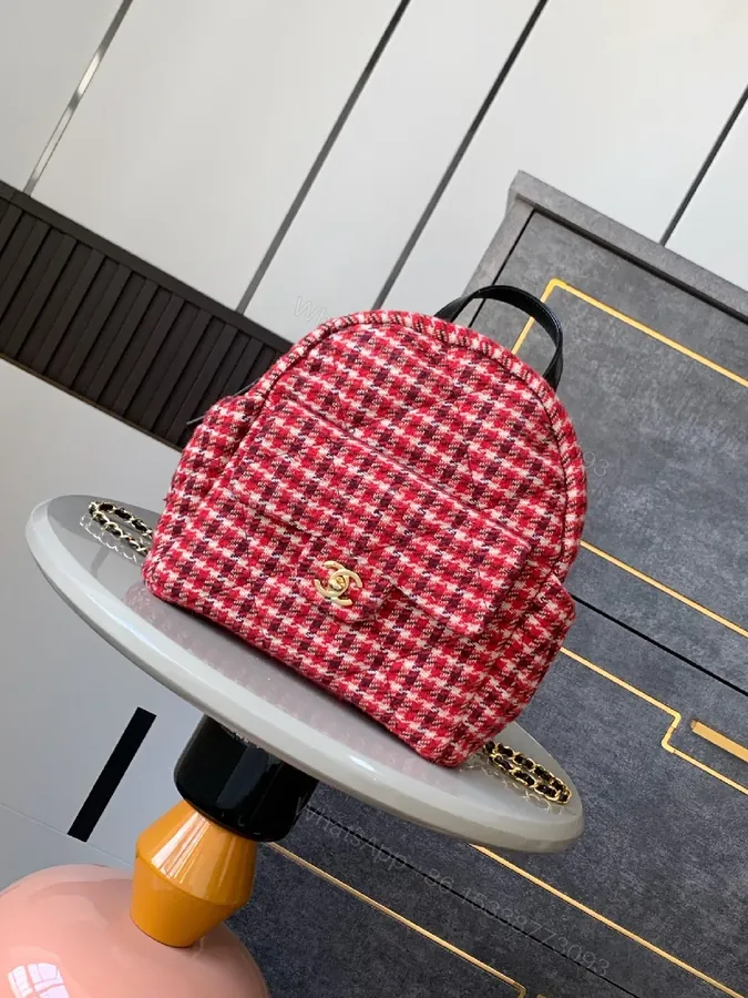 View 1 of Chic Tweed Backpack with Gold Hardware
