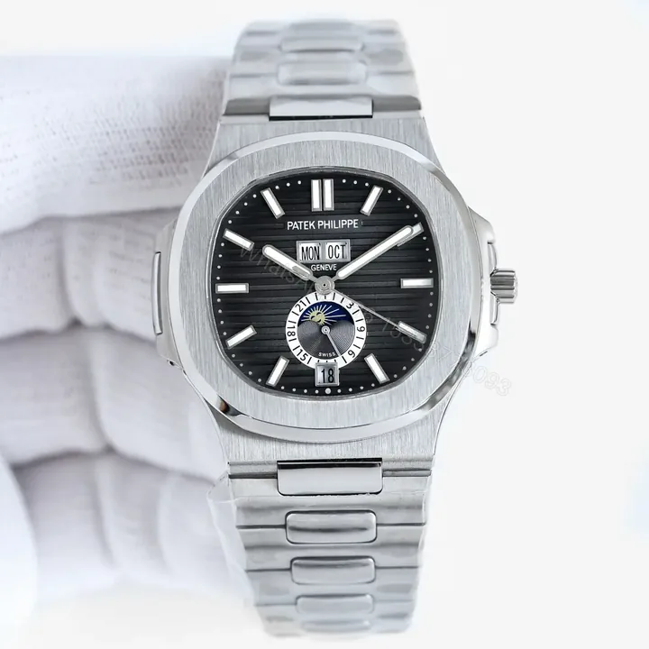 View 1 of Patek Philippe Super Clone Nautilus 5726 Black Dial Steel Bracelet Premium 40MM PATEK-NAUT5726-GRY40